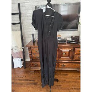 Olivaceous Rhodes Black Short Sleeves Button Front Jumpsuit Women Size M